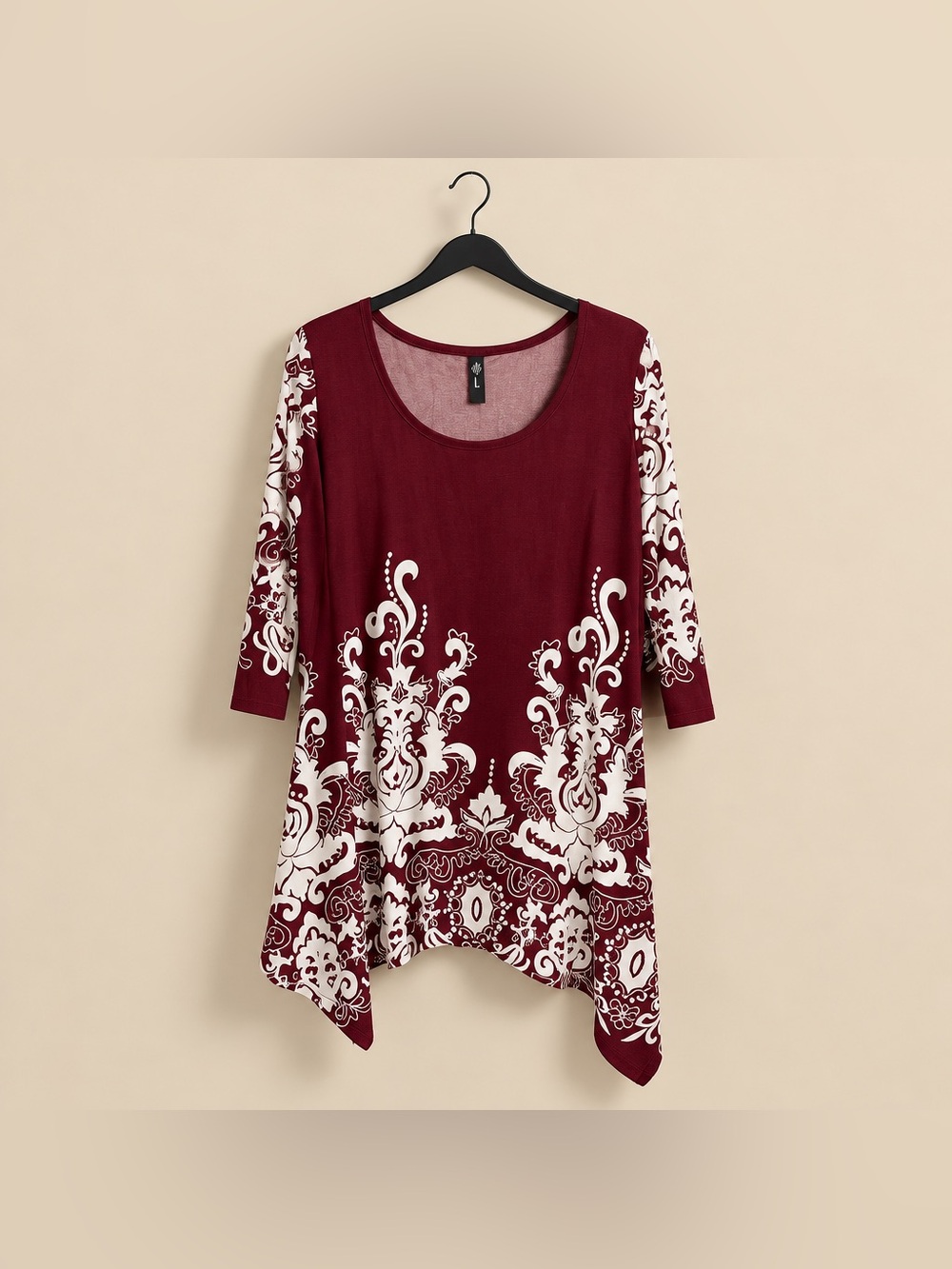 White Mark 2 XL Yanette Polyester Spandex tunic Damask Paisley Style Print